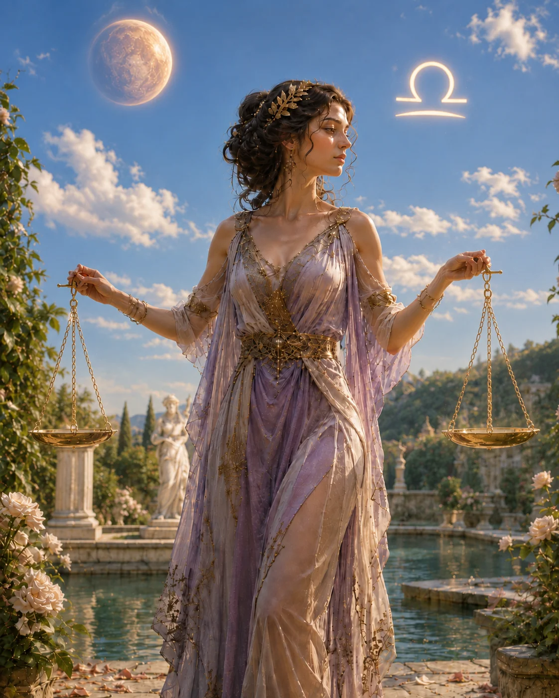 Ilustración astrológica del signo Libra